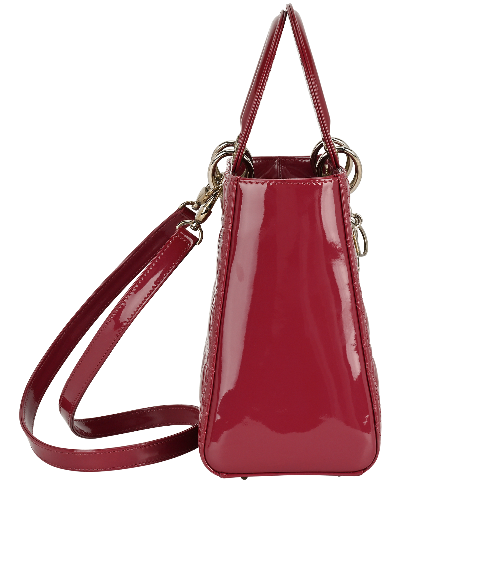 Medium Lady Dior, &pound;1,500, Handbags, Red, Patent Leather, Side view